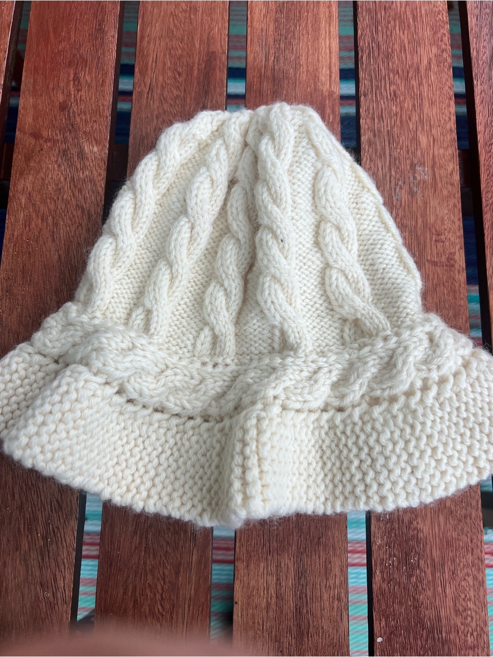 Hand knit Aran cable soft wool chunky hat